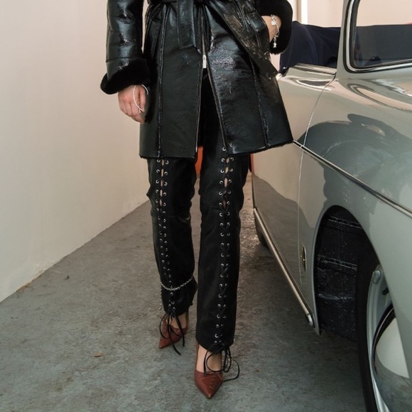 Black Lace-Up Leather Pants